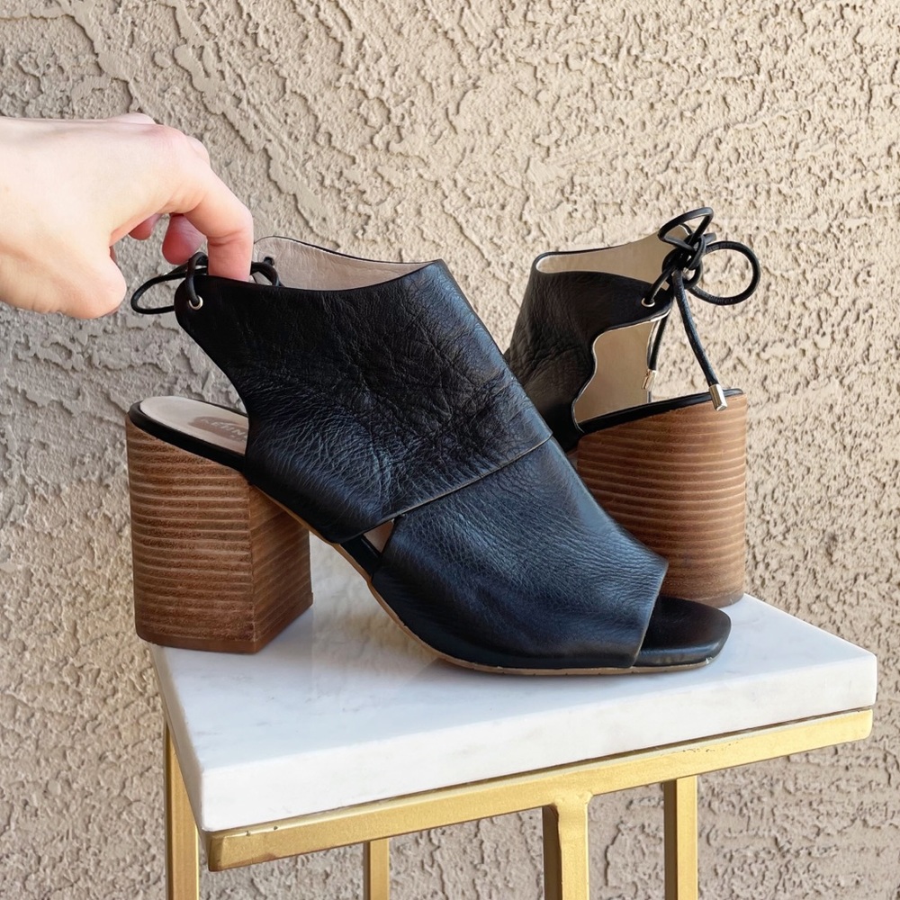 KENNETH COLE Black Leather Katarina Open Toe Chunky Sandal Heels Sz 9 - Picture 8 of 13